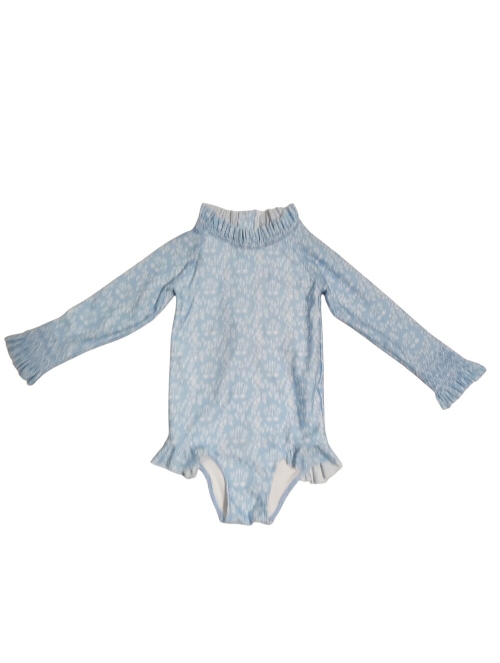 Eliza James Kids Light Blue Smocked Long Sleeve Ruffle Trim One Piece Swim Sz 4T